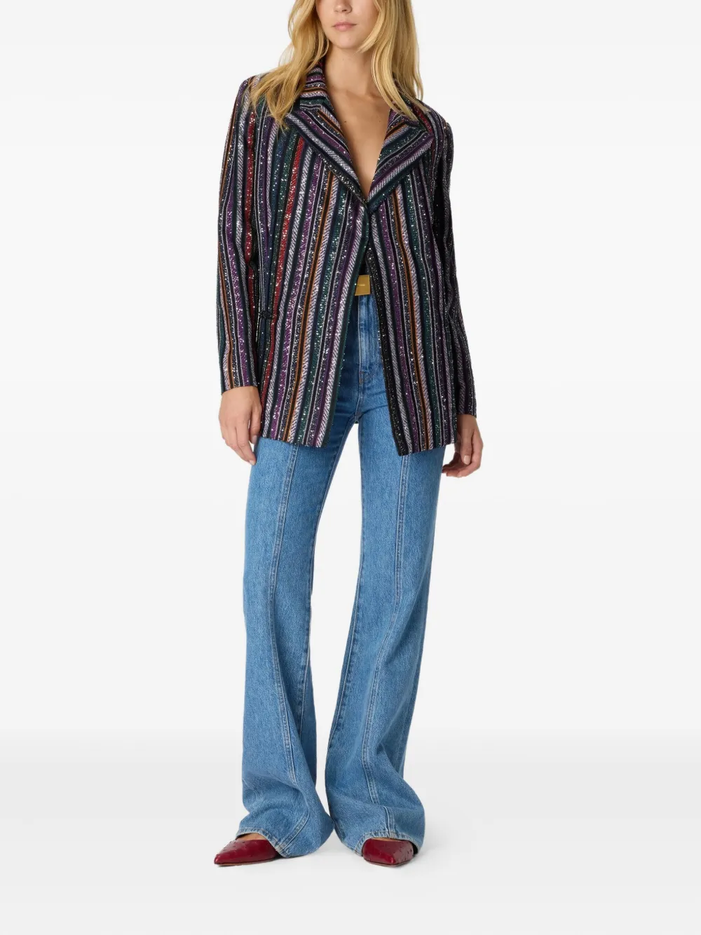 Missoni Single-breasted Blazer With Herringbone Stripe Knit In Multi