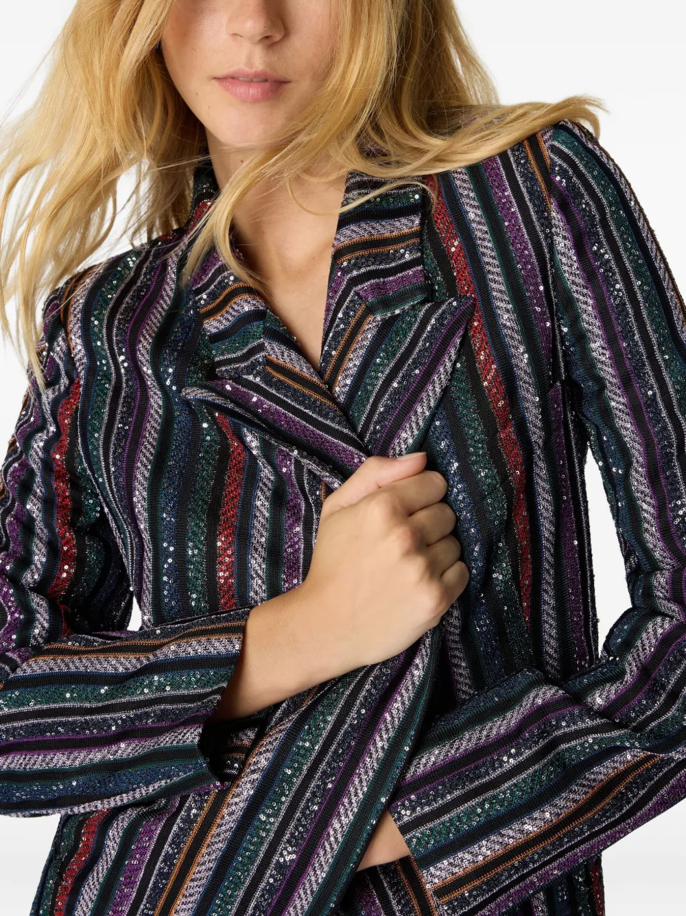 Missoni Single-breasted Blazer With Herringbone Stripe Knit In Multi