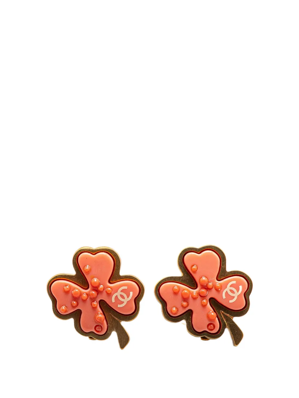 CHANEL Pre-Owned 2003 Gold Plated Enamel Clover Clip On Earrings costume earrings - Oro