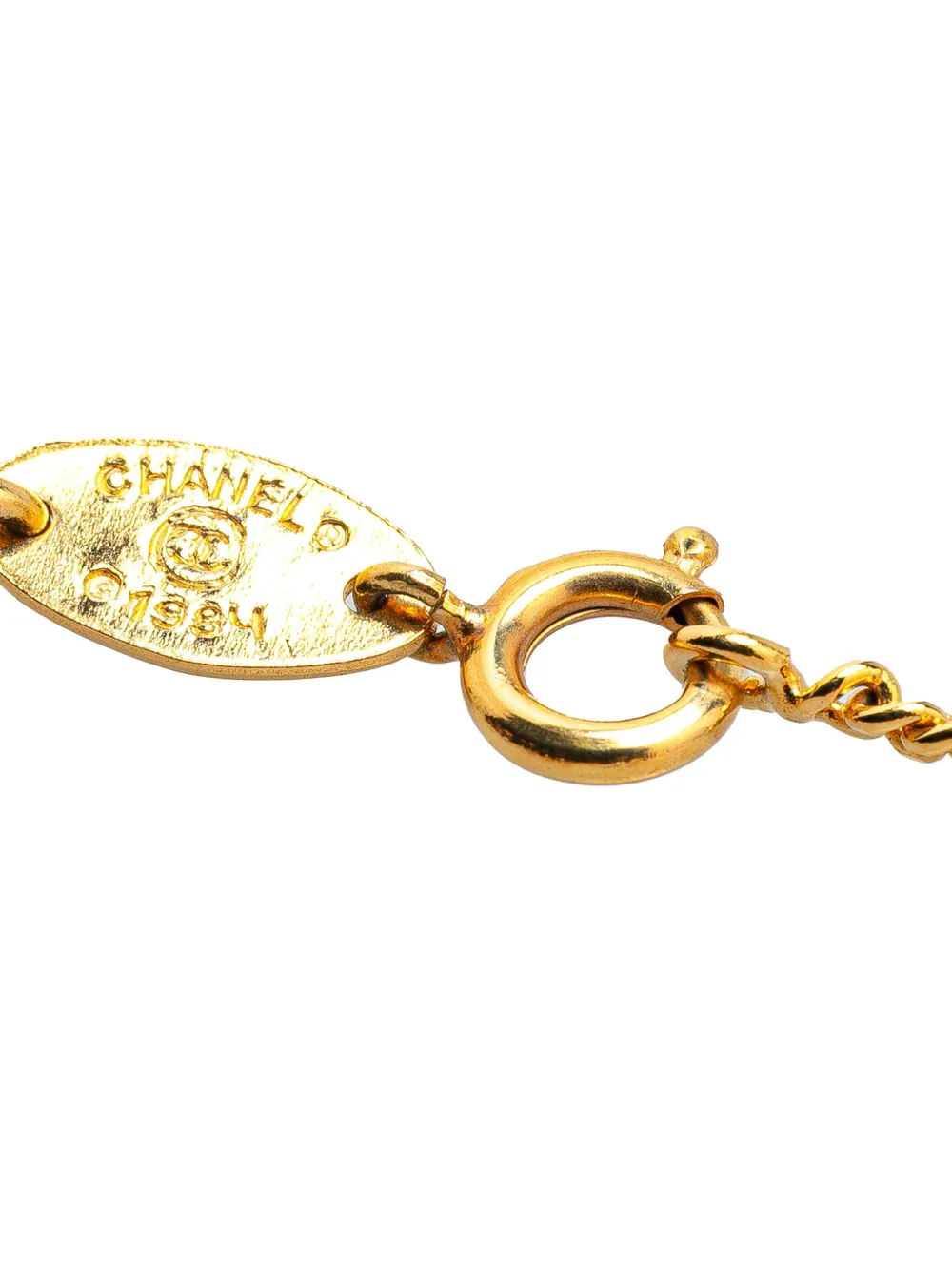 Pre-owned Chanel 1970-1980 Gold Plated Rhinestones Clover Pendant Necklace Costume Necklace