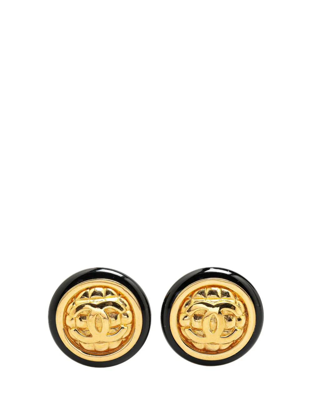 CHANEL Pre-Owned 1950-1970 ゴールドプレーテッド エナメル ココマーク マトラッセ ラウンド クリップオン CHANEL Pre-Owned 1950-1970 ゴールドプレーテッド エナメル ココマーク マトラッセ ラウンド クリップオン