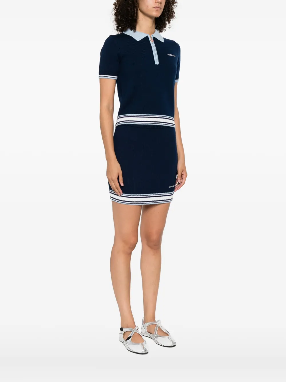 Casablanca zip-front striped knit top Blauw