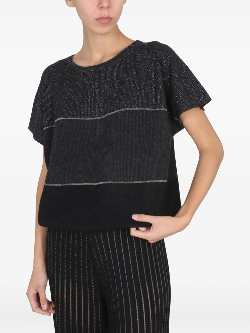 Fabiana Filippi Striped Wool T-shirt In Gray