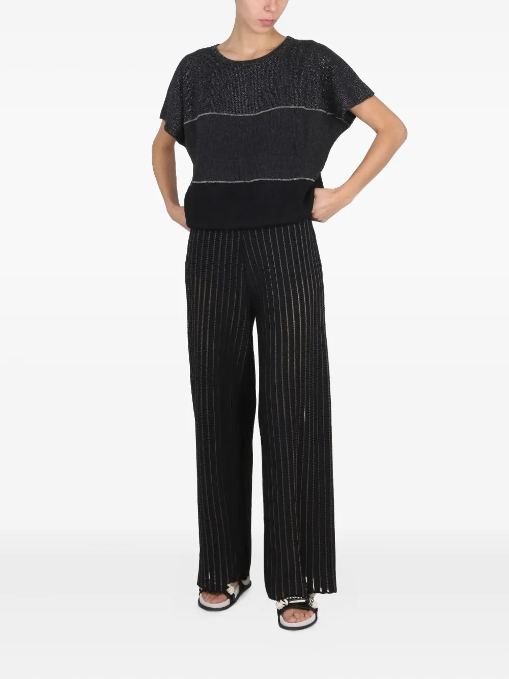 Fabiana Filippi Striped Wool T-shirt In Gray