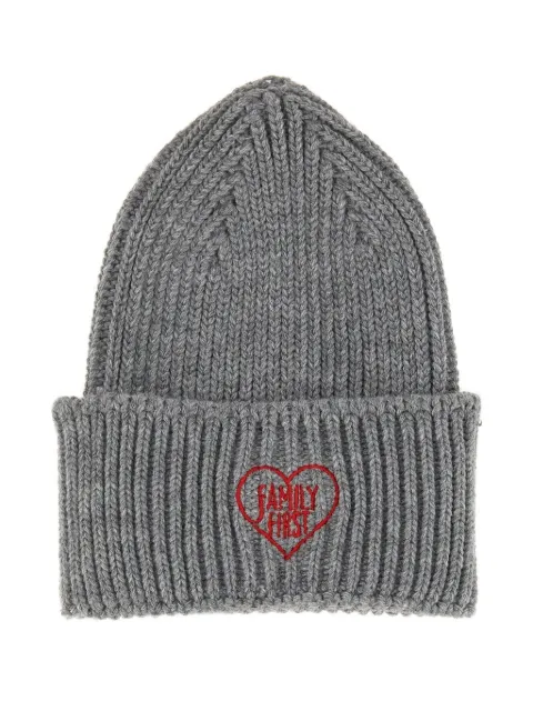 Family First heart-motif ribbed beanie hat