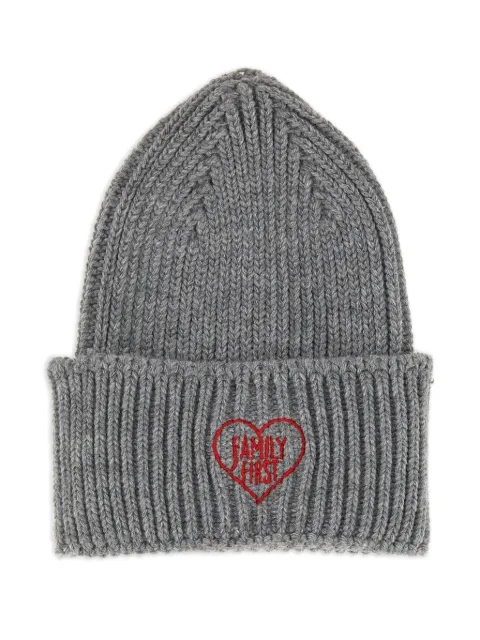 Family First heart-motif ribbed beanie hat