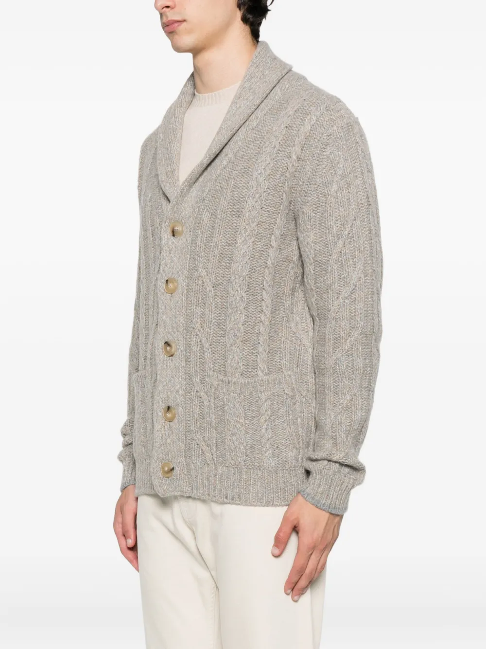 Fedeli cable-knit shawl-collar cardigan Grijs