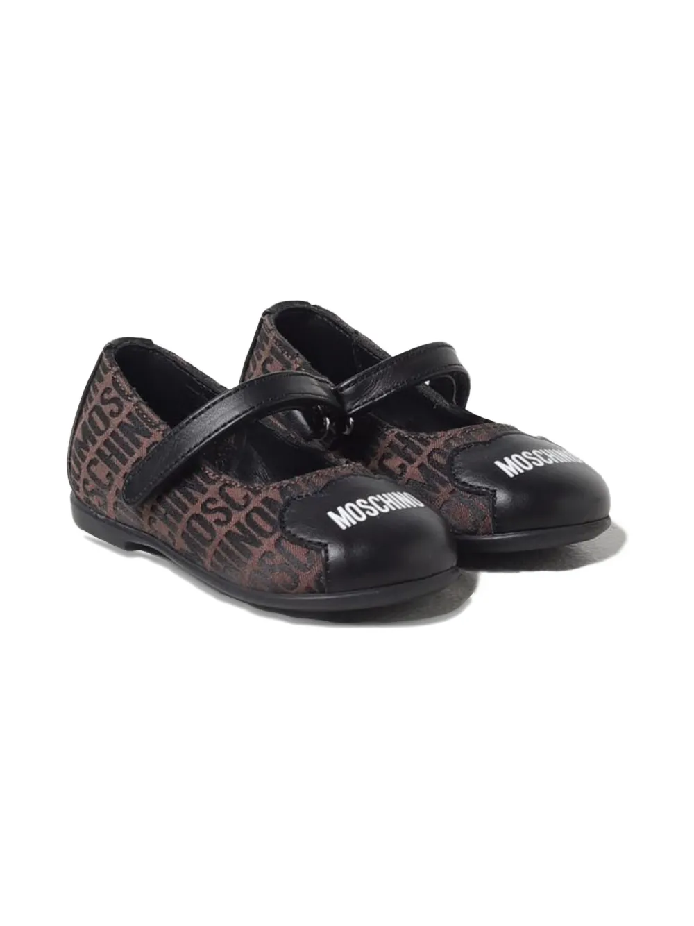 Moschino Kids logo-print ballerina shoes - Marrone