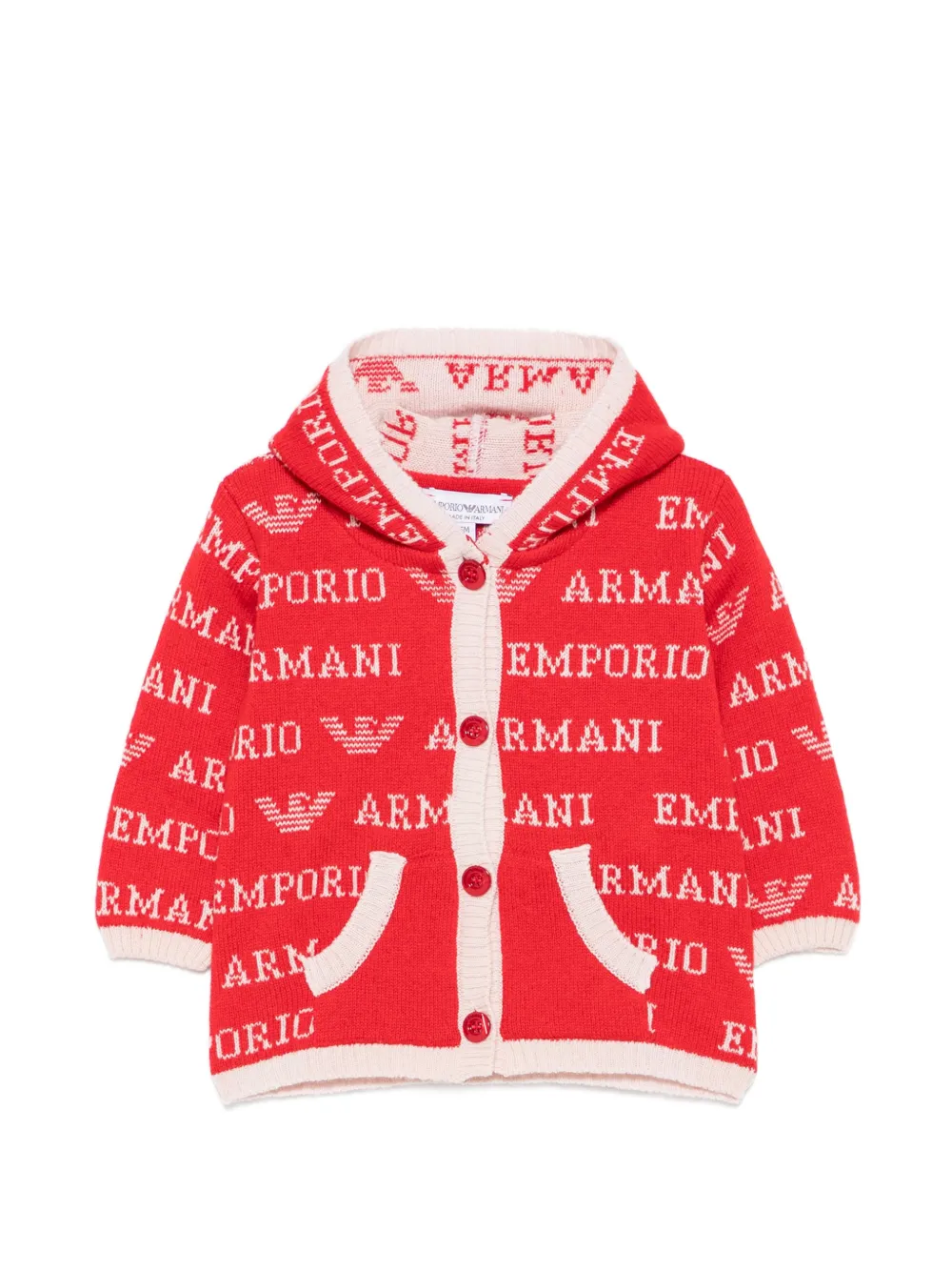 Emporio Armani Kids logo-intarsia hooded cardigan - Rosso