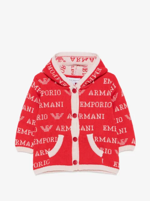 Emporio Armani Kids cárdigan con capucha y logo en intarsia