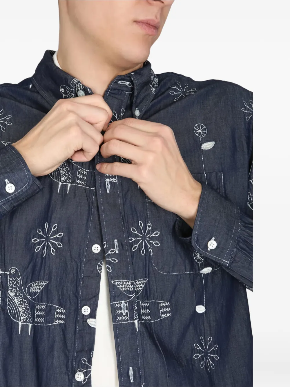 Engineered Garments Overhemd met geborduurde vogel Blauw