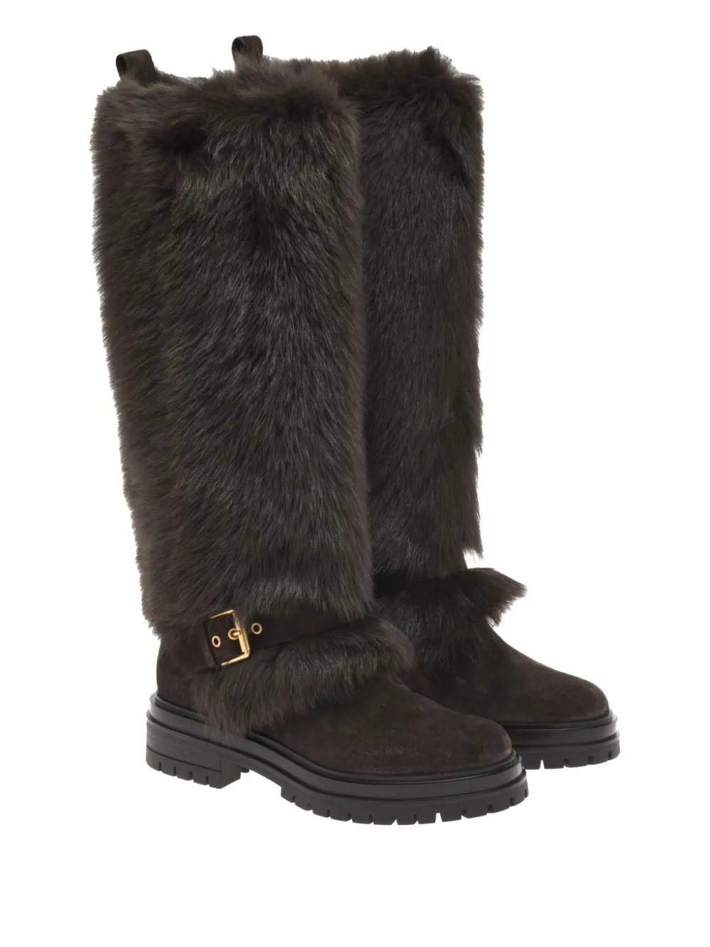 Gianvito Rossi Maverick fur-trimmed boots Brown