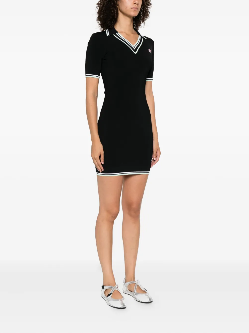 Casablanca ribbed V-neck mini dress Zwart
