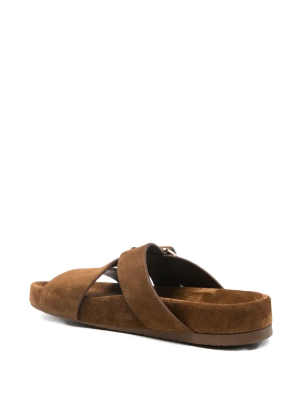サンダル・ミュール LOEWE EASE BUCKLE FLAT SANDALS IN SUEDE Ease Buckle suede sandals in brown - Loewe | Mytheresa