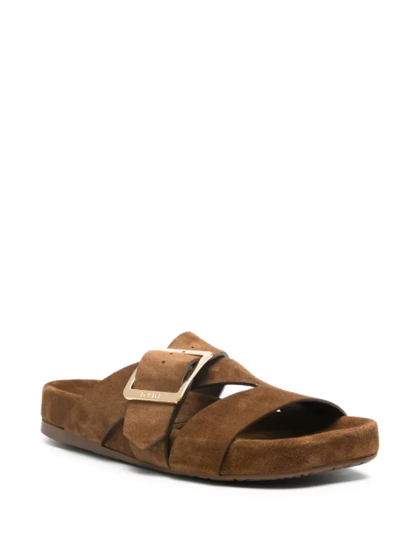 【関税&送料込】Loewe Ease Buckle Flat Sandals In Suede LOEWE Ease Buckle Suede Sandals | Brown | FARFETCH