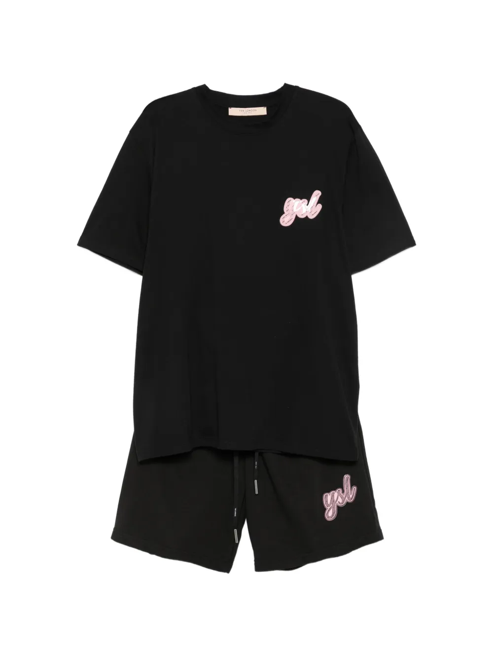 YES LONDON Short-Set mit Logo-Patch - Schwarz