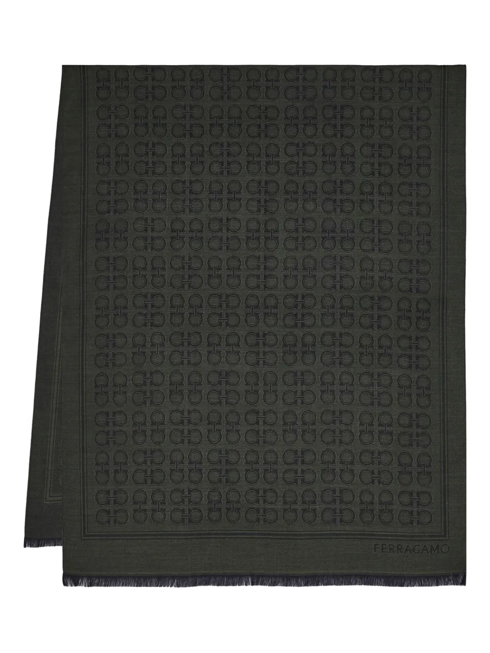 Ferragamo Gancini-motif fringed scarf | Green | Image 1