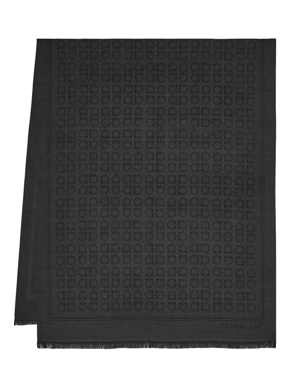 Ferragamo Gancini-motif fringed scarf | Grey | Image 1