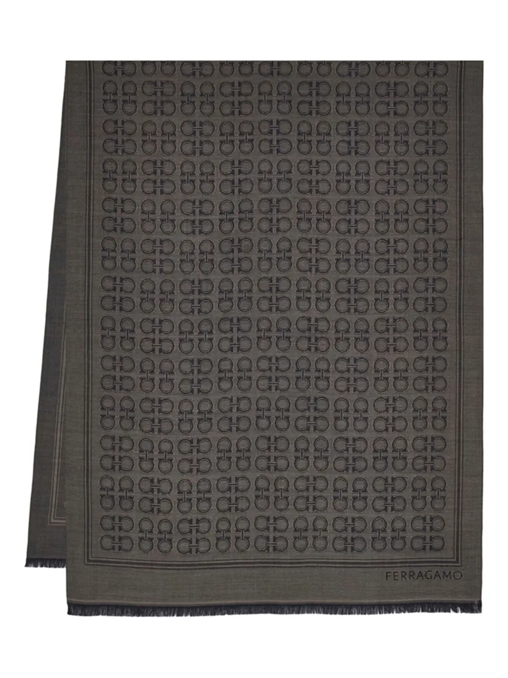 Ferragamo Gancini-motif fringed scarf | Grey | Image 1