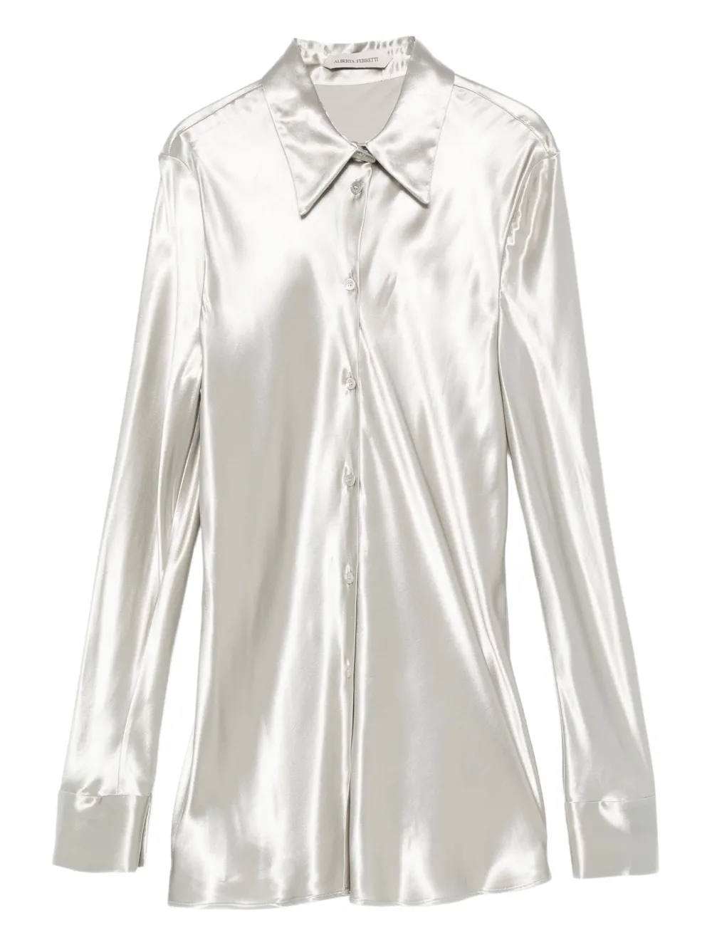 Alberta Ferretti Satin Long-sleeve Shirt In Gray