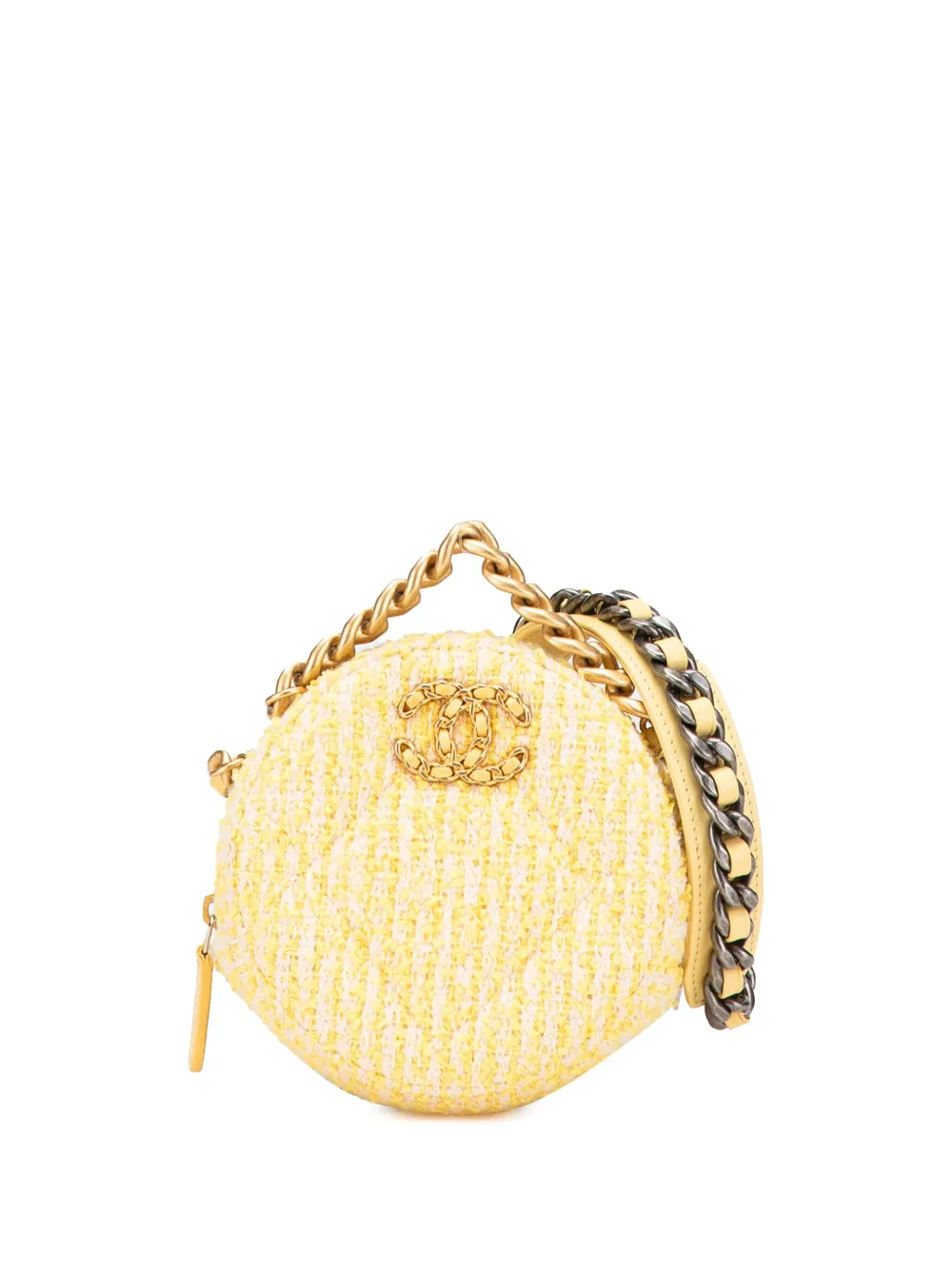 CHANEL Pre-Owned 2020 Tweed 19 Round Clutch with Chain satchel - イエロー CHANEL Pre-Owned 2020 Tweed 19 Round Clutch with Chain satchel - イエロー