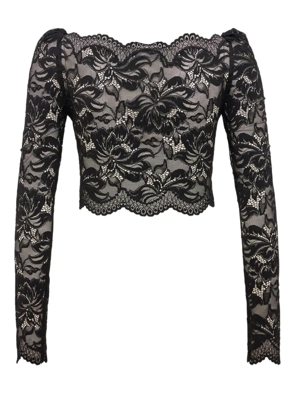 Rabanne Top De Manga Larga Con Encaje Floral Negro FARFETCH MX