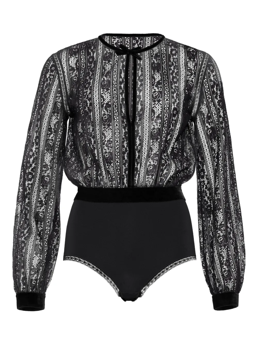 Eres Voltige Lace-panel Velvet Bodysuit In Black