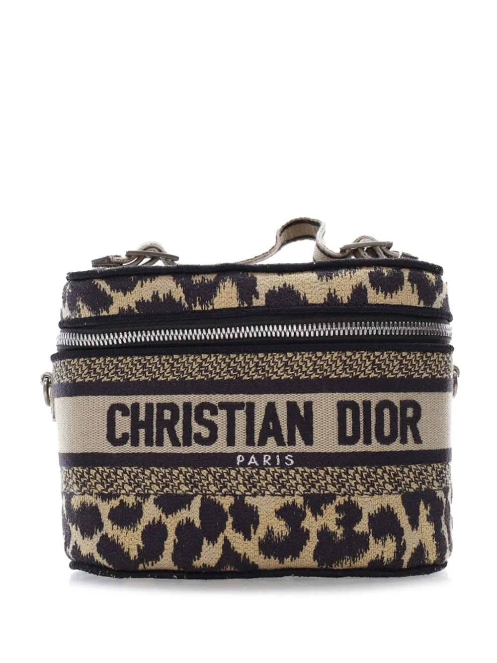 Christian Dior Pre-Owned 2023 Mizza Small Embroidered Canvas Diortravel Leopard Vanity Case satchel | Brown | Image 1
