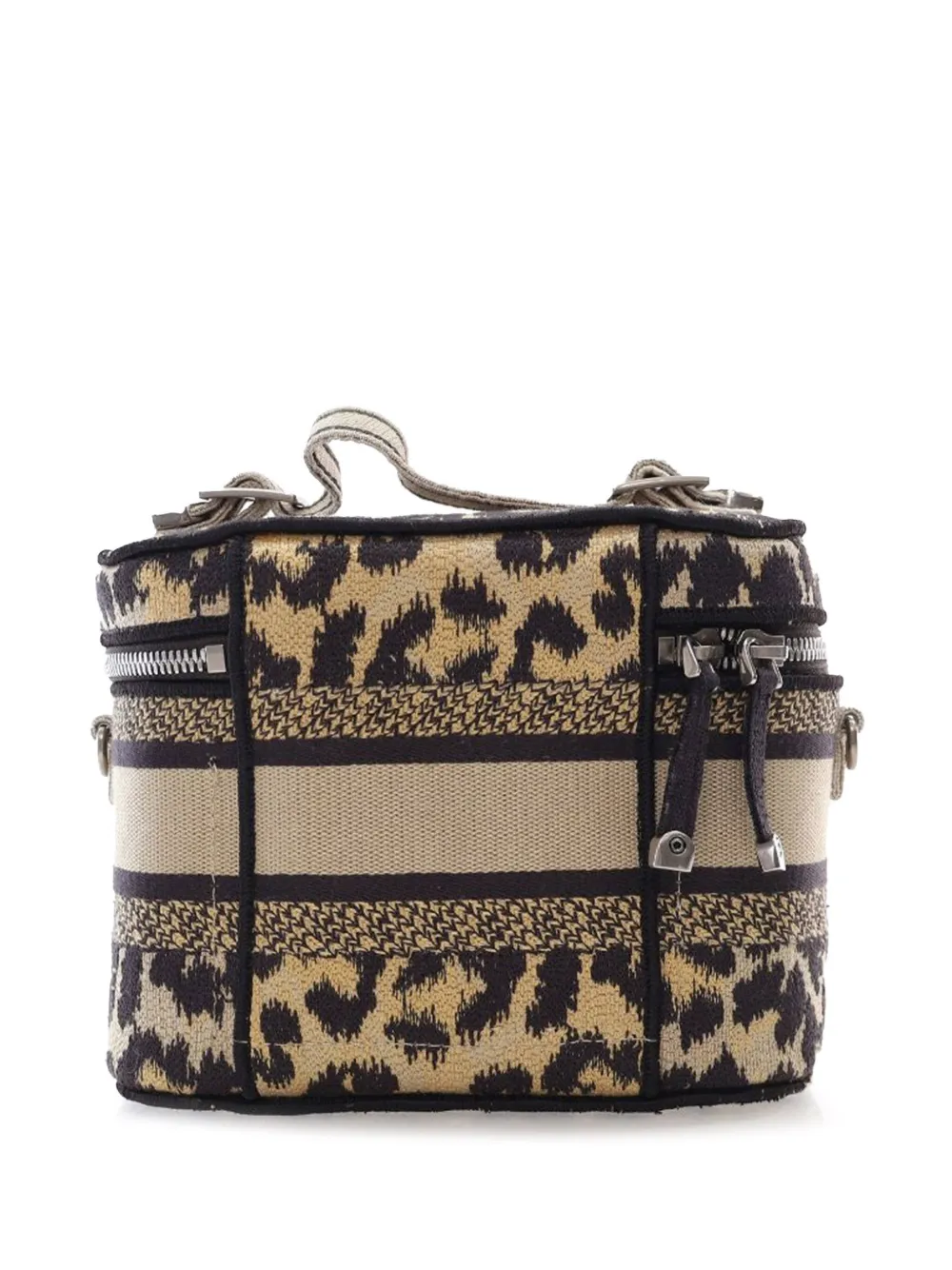 Pre-owned Dior 2023 Mizza Small Embroidered Canvas Travel Leopard Vanity Case Satchel