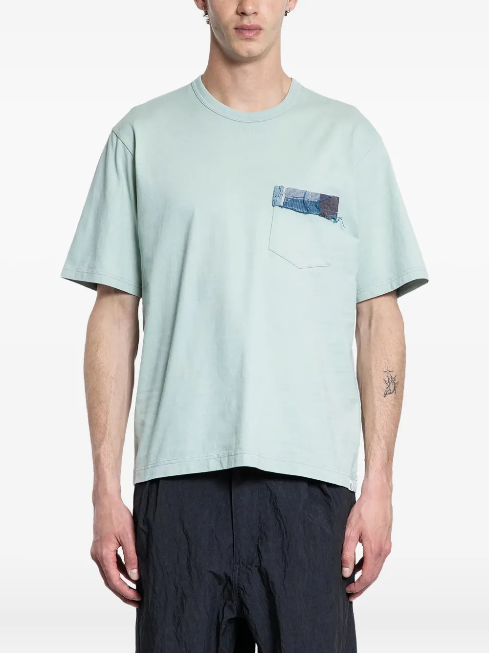 KUON pocket boro-trimmed T-shirt | Green | Image 1
