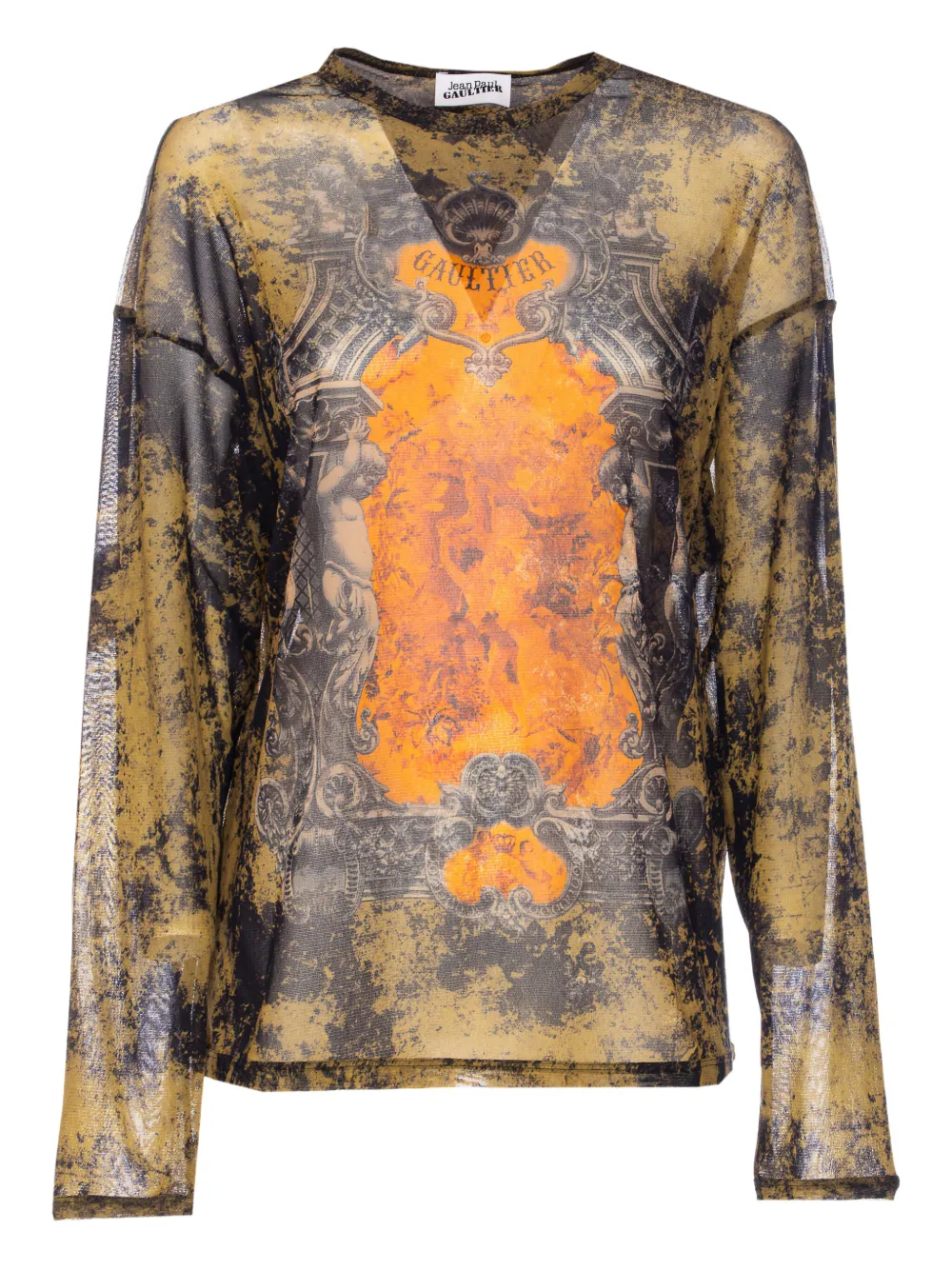 Jean Paul Gaultier graphic-print sheer top Zwart