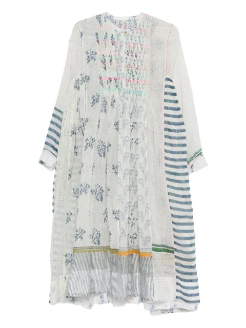 INJIRI floral-print patchwork midi dress