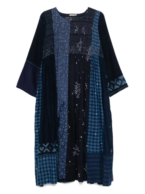 INJIRI patchwork embroidered midi dress