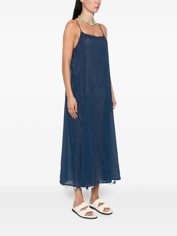 INJIRI tassel-trimmed Slip Midi Dress | Blue | FARFETCH ID