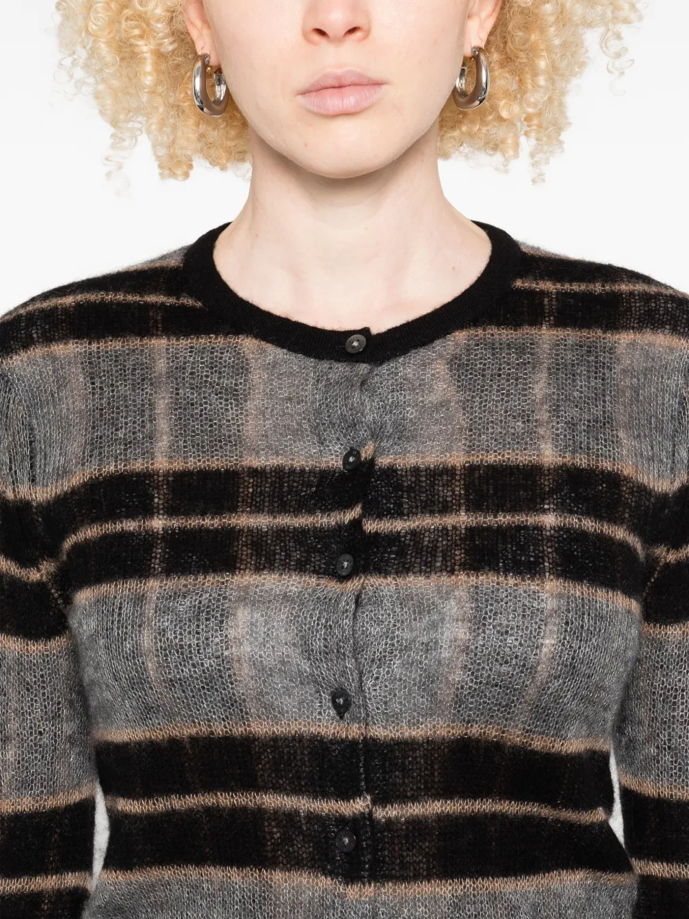 Guest In Residence Shadow Plaid Cardigan With Textured Knit In Black