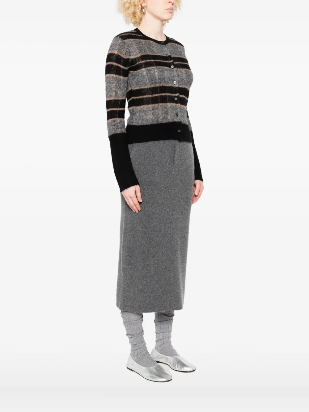 Guest In Residence Shadow Plaid Cardigan With Textured Knit In Black
