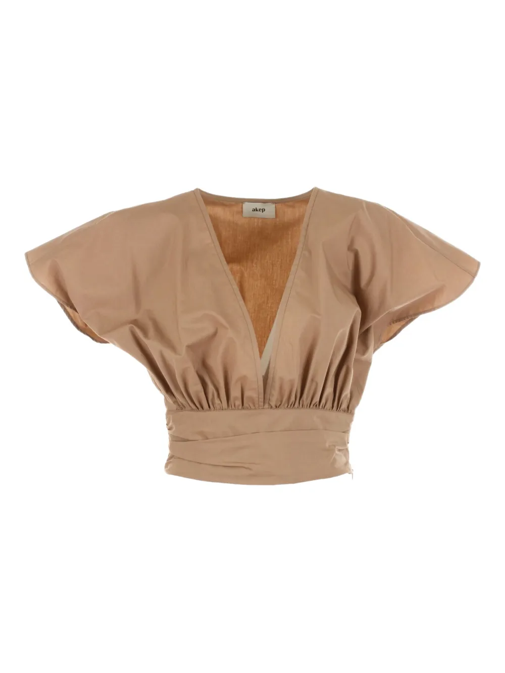 Akep V-neck Gathered Blouse In Neutral