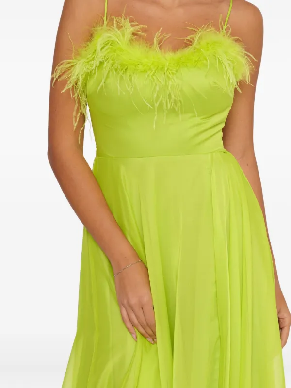 FOREVER UNIQUE feather-trimmed Slit Maxi Dress | Green | FARFETCH ID