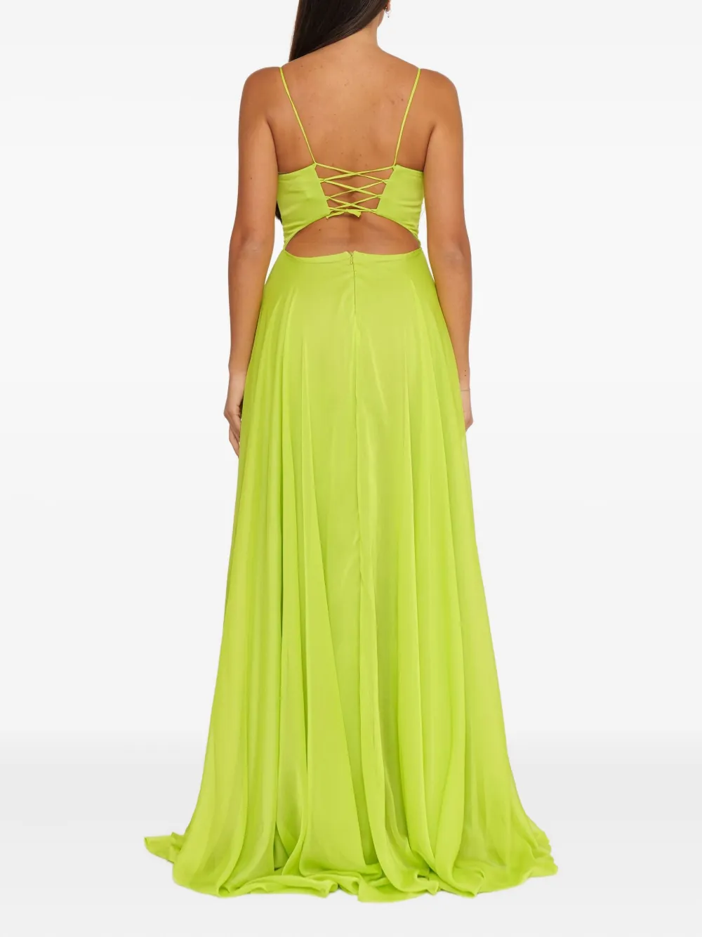 FOREVER UNIQUE Maxi-jurk met afwerking van veren en split Groen