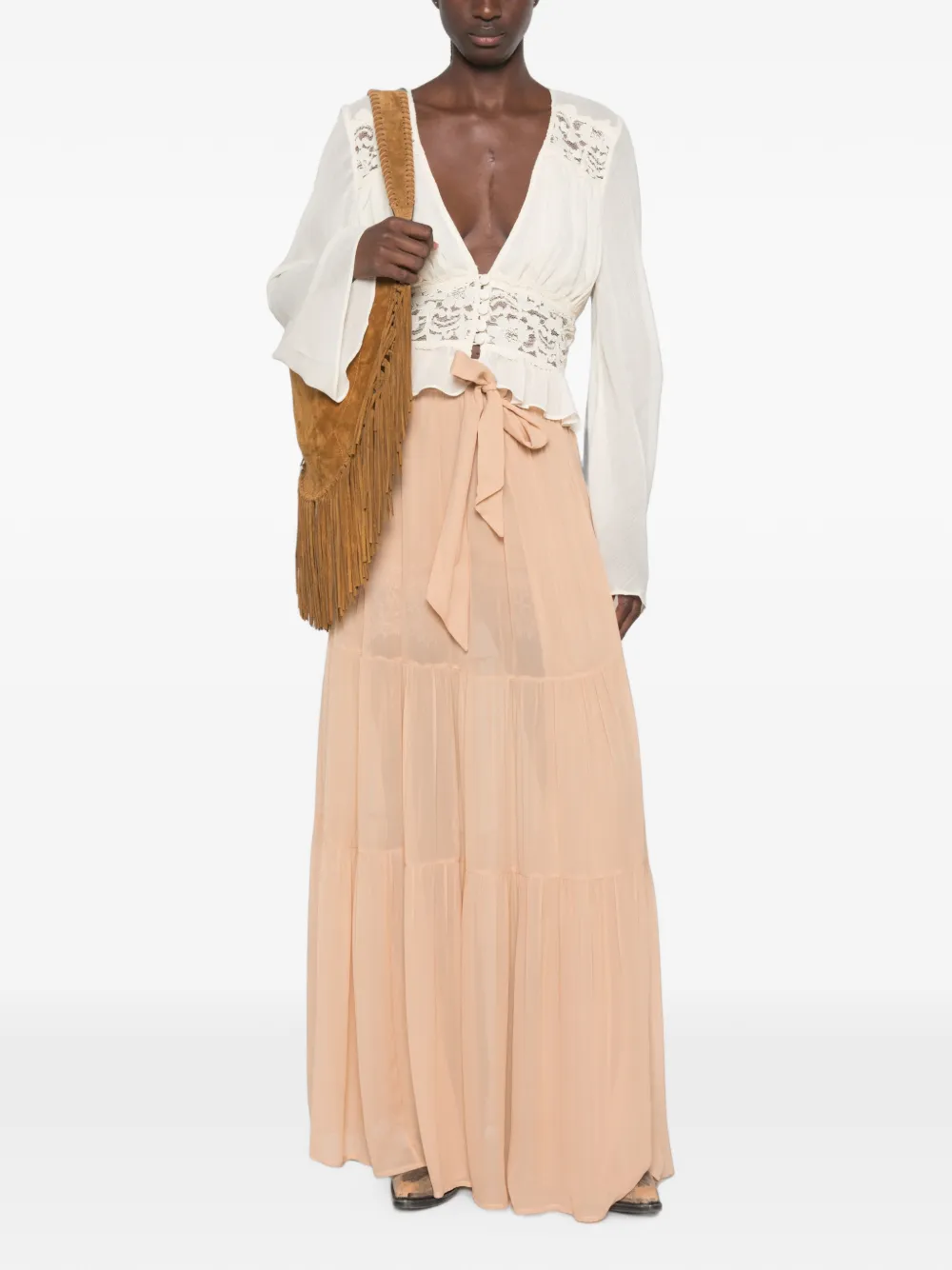 Aniye By Gelaagde maxi-rok met striksluiting Beige