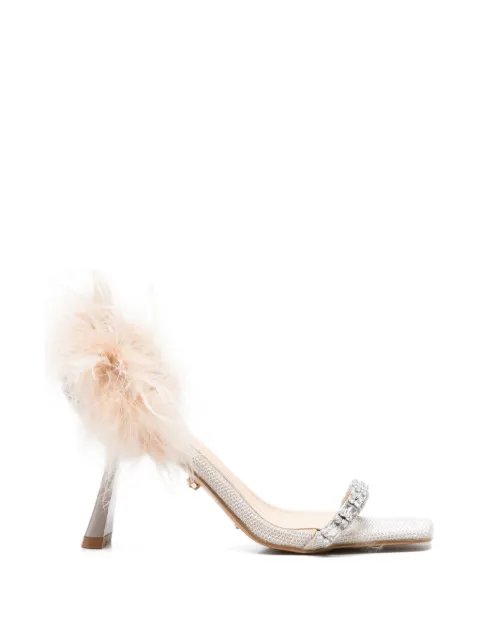 TWENTY FOURHAITCH feather-trim crystal-embellished sandals