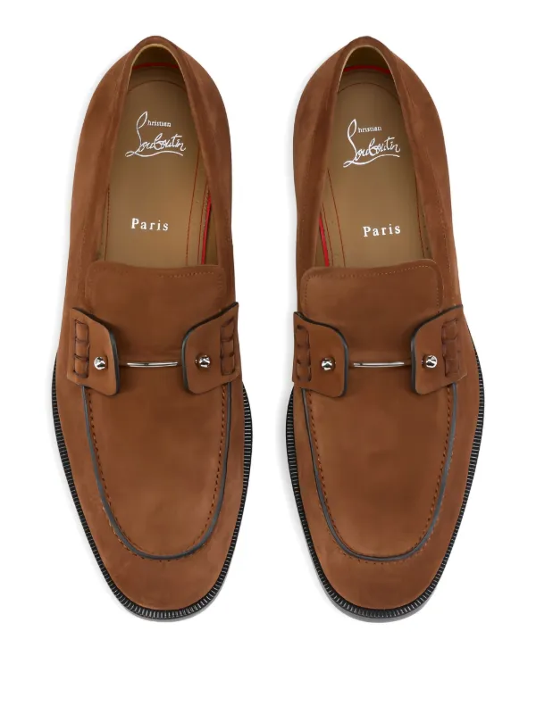 Christian Louboutin Chambelimoc Suede almond-toe Loafers | Brown