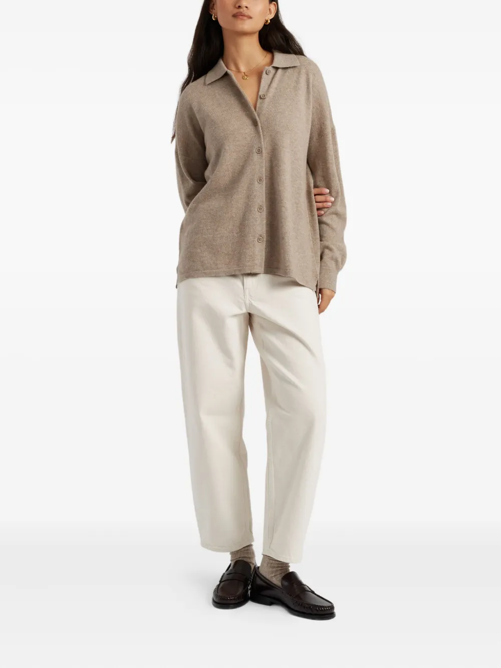 Chinti & Parker Top met knopen en kraag - Beige