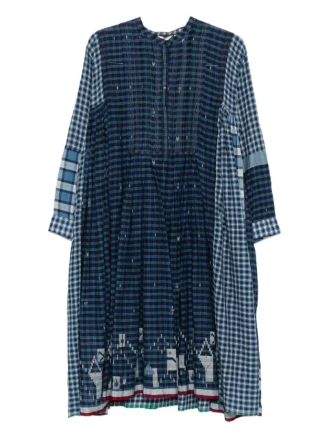INJIRI patchwork checked midi dress