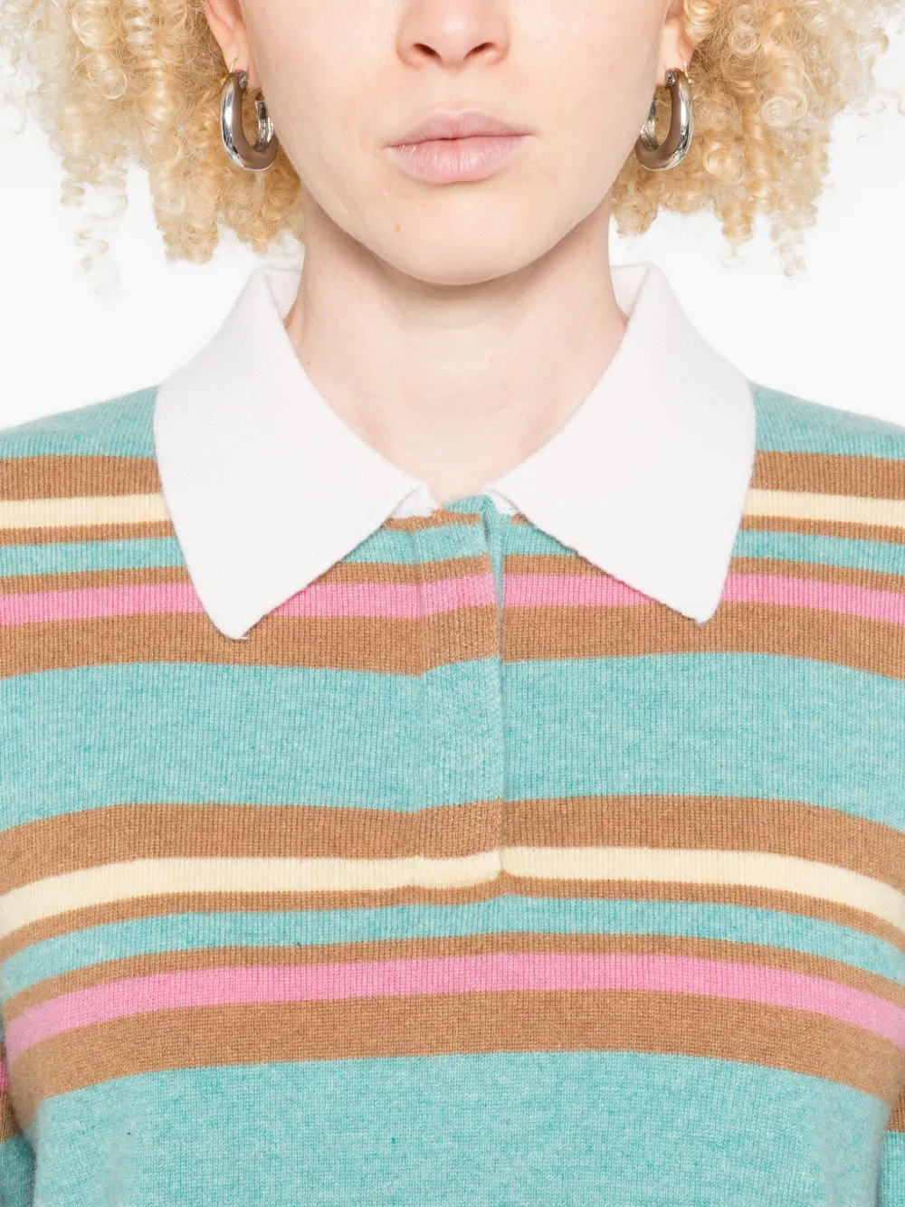 Guest In Residence Cropped Striped Cashmere Polo Shirt In Blue