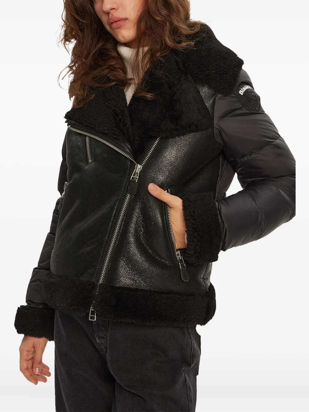 Blauer shearling-panelled puffer jacket Zwart