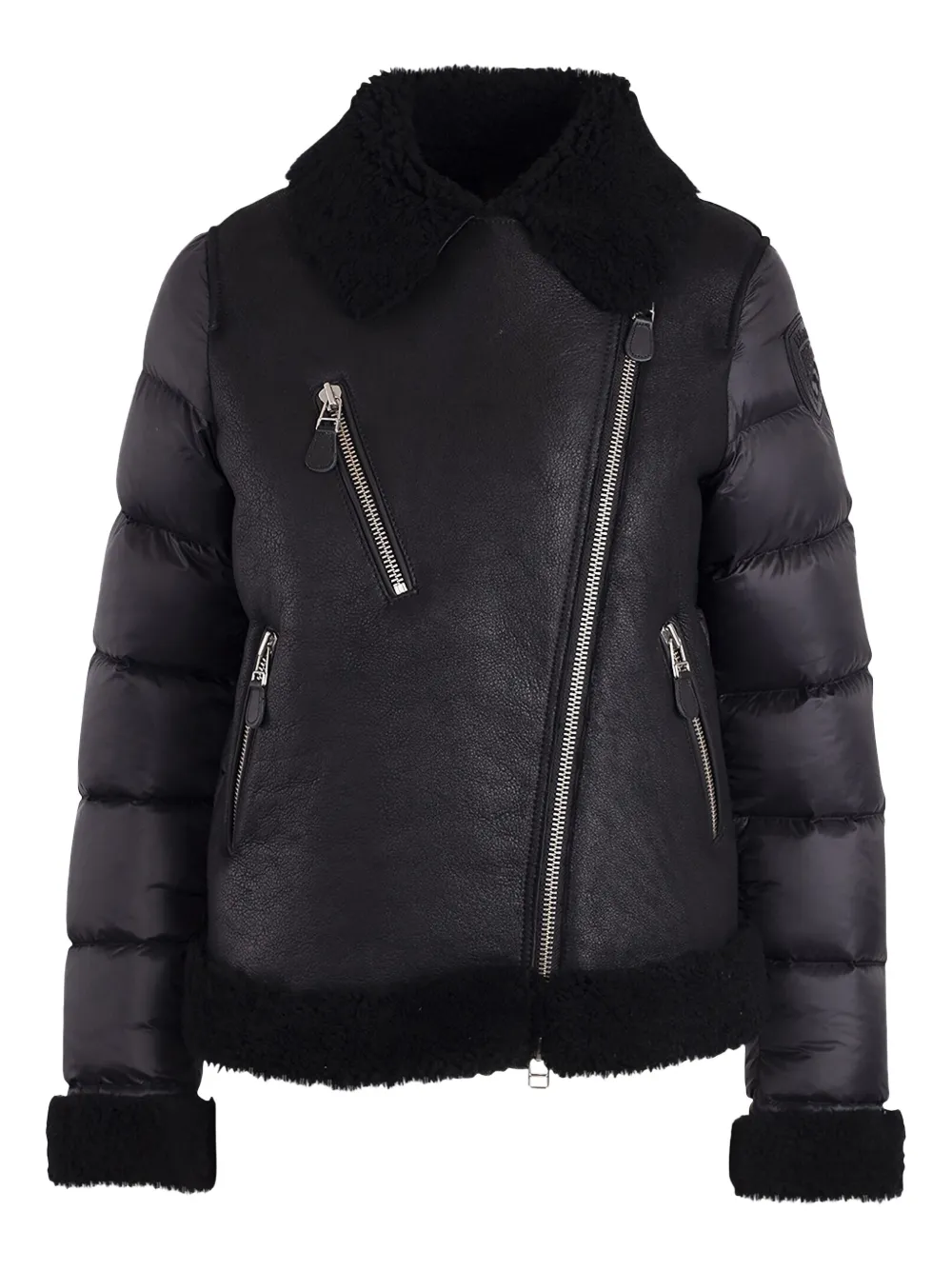 Blauer shearling-panelled puffer jacket Zwart