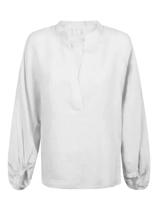 Eleventy V-neck Gathered-cuff Top in White