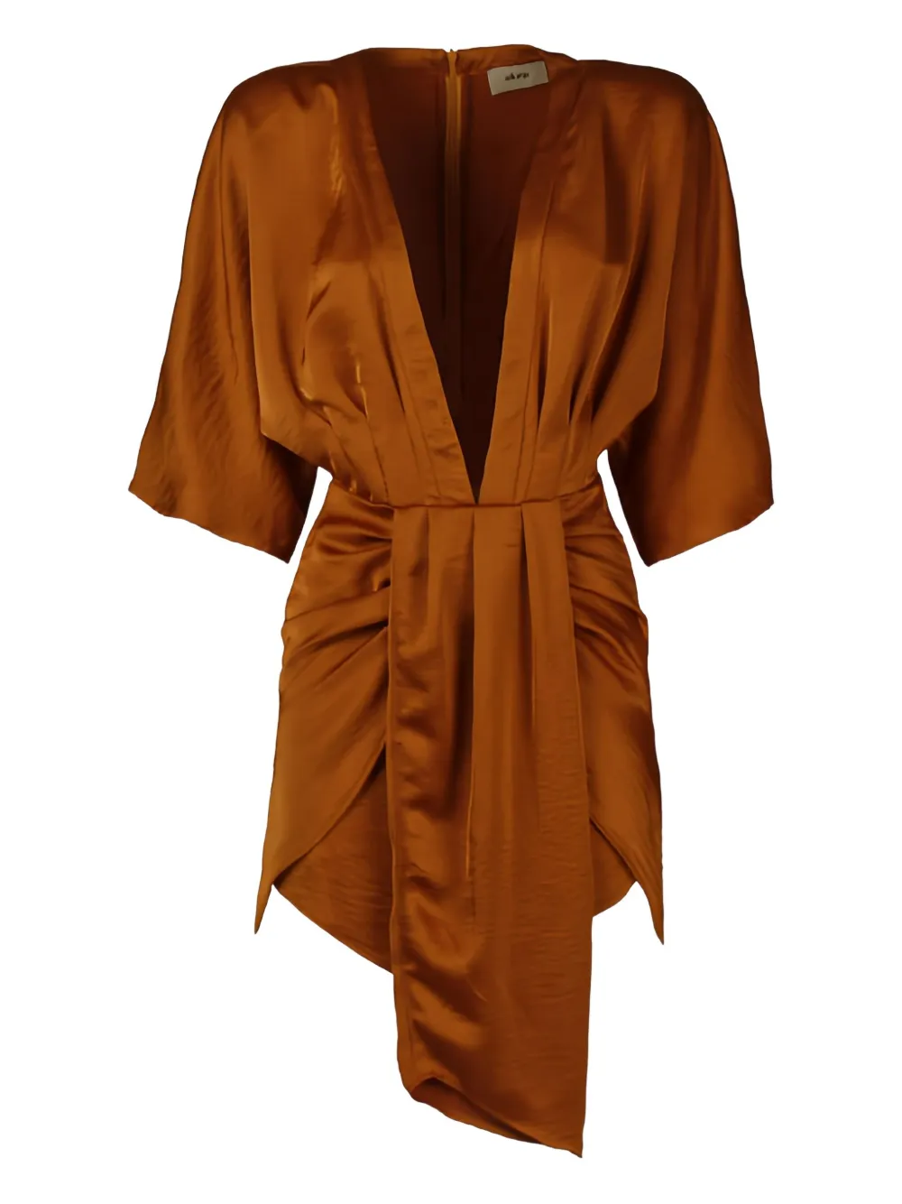 Akep Draped V-neck Mini Dress In Brown