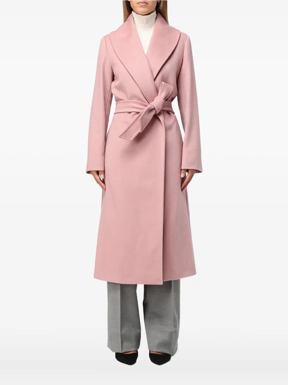 Max Mara belted shawl-collar coat Roze